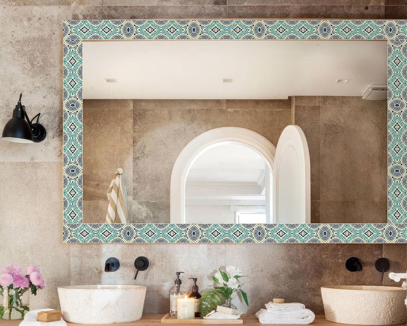 FLFK Mirror Frame Border - Geometric Peel and Stick Wall Borders Wallpaper Decal Trim Tape Teal and Navy Blue 4" x 240" - Image 4